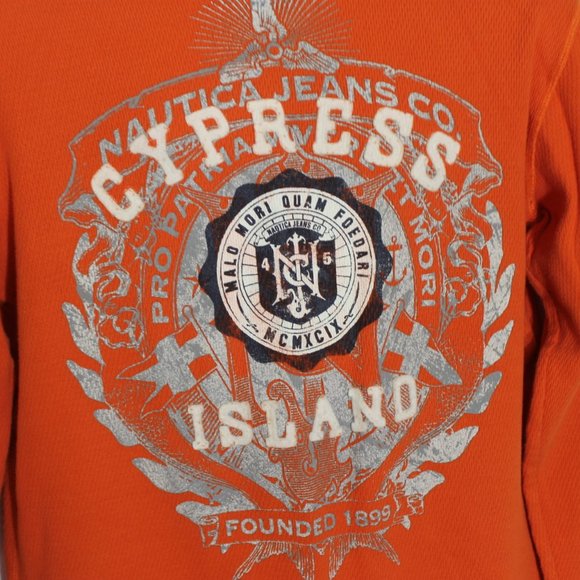 NAUTICA JEANS CO. Orange Thermal Shirt Size Large Long Sleeve Crew Neck Embossed - Picture 7 of 10